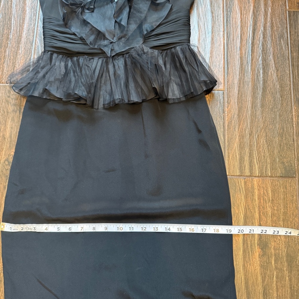 Marchesa Notte Black Silk Ruffle Peplum Maxi Column Gown Size 4 Sophisticated - Picture 12 of 14